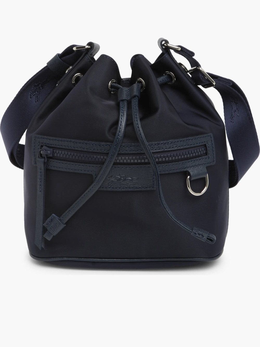 Longchamp Navy Drawstring Nylon Crossbody Bucket Bag